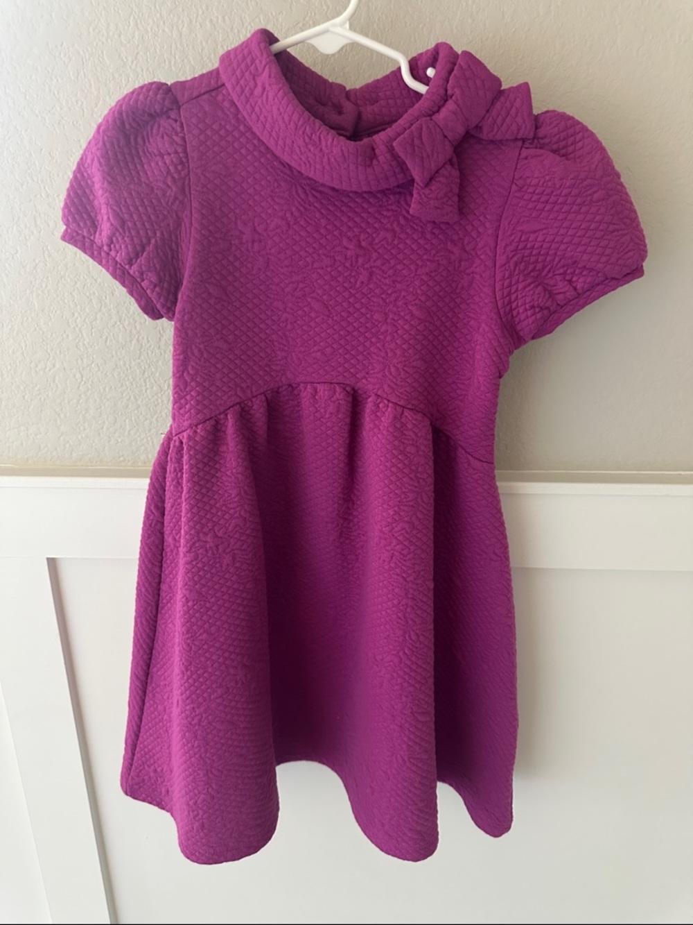 Janie and Jack Girls' Bow-Accent Short Sleeve Dress in Magenta Size 6